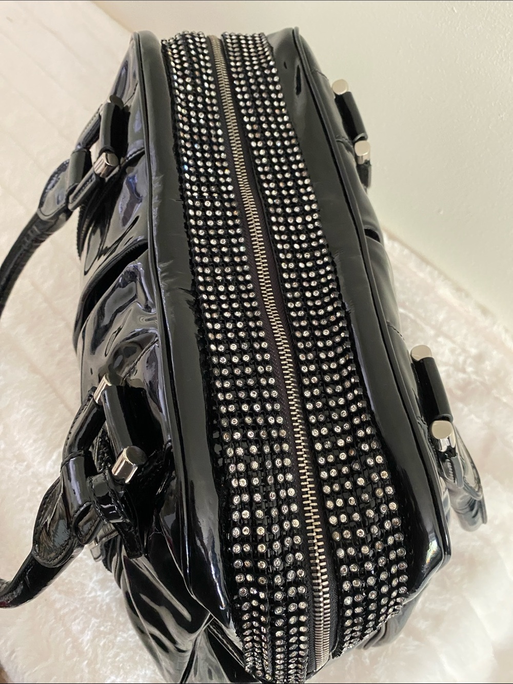 Rioni Studded Shoulder Tote in Glossy Black Patent Leather - Made in Italy - Picture 4 of 17